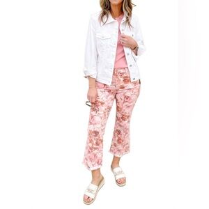 Liverpool Los Angeles Hannah Crop Flare with Fray Hem in Pink Floral print 10/30